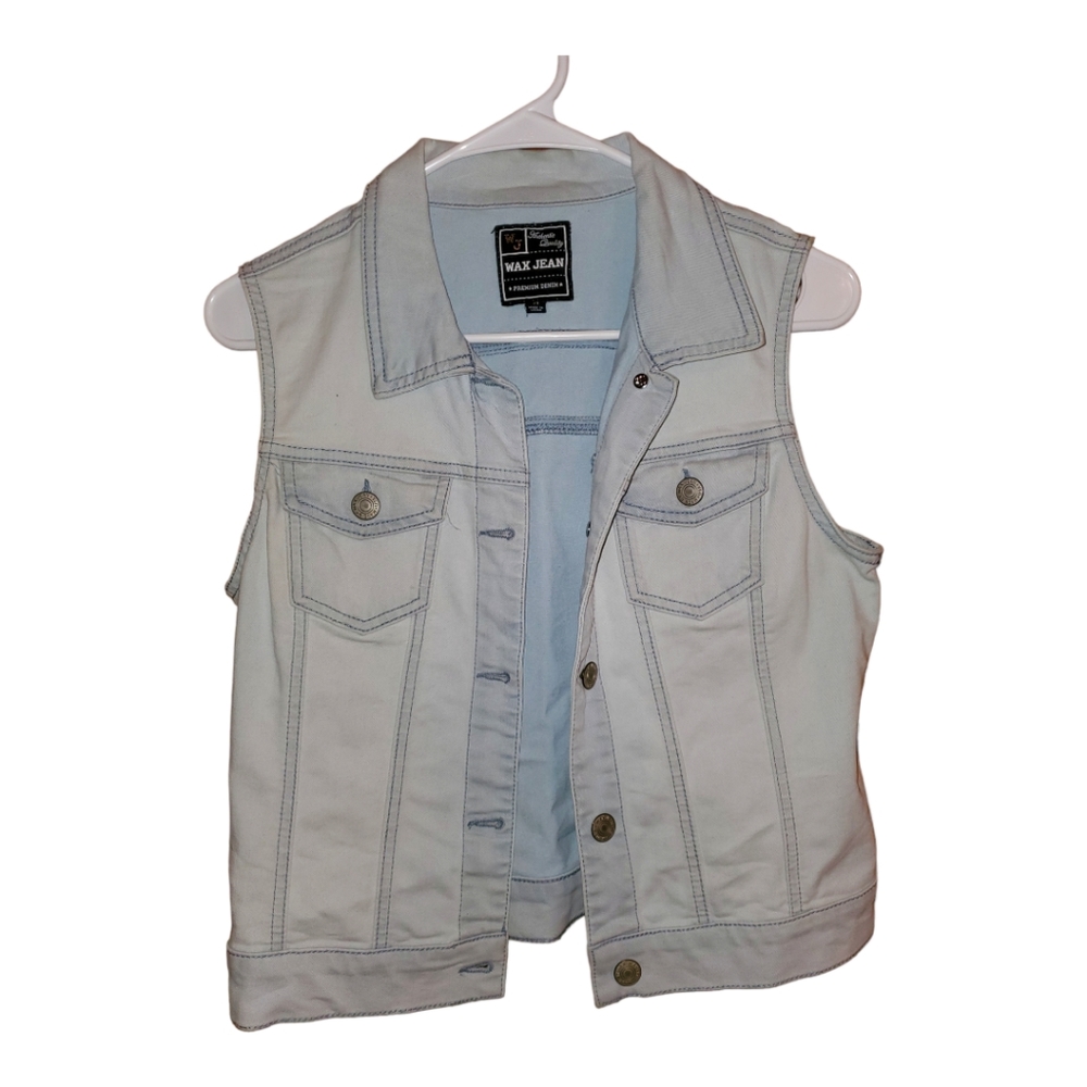 Wax Jean Jacket, Size M, Blue Sleeveless Vest